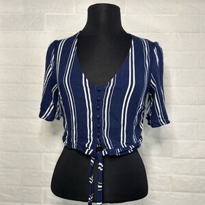 Striped Button‑Front Tie Crop Top